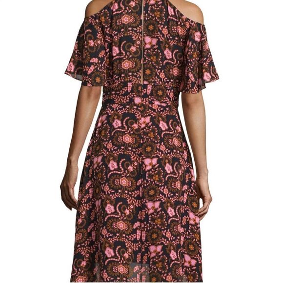 A.L.C. Emile Silk Floral Silk Cold-Shoulder Dress, Black/Henna/Pink Size 2 - Picture 4 of 12